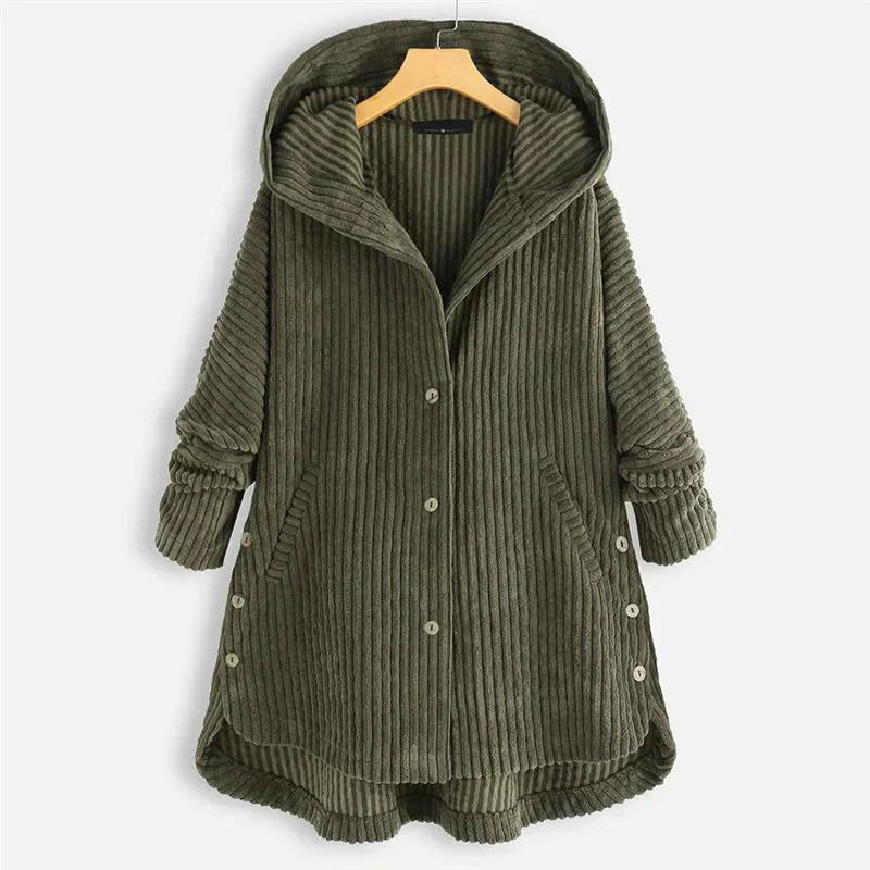Women's Oversized Corduroy Wool Coat - Green