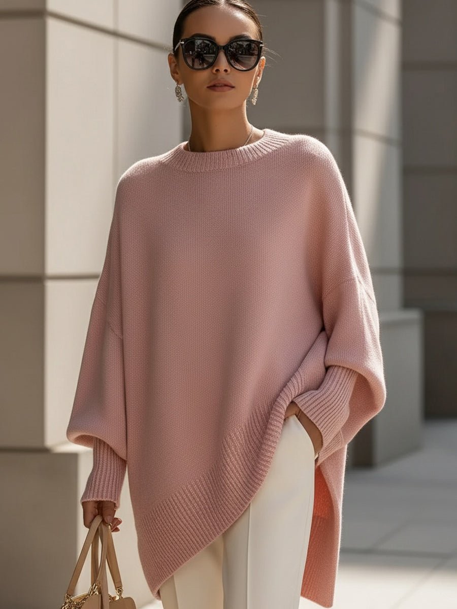 Women's Oversized Poncho Sweater - Pink