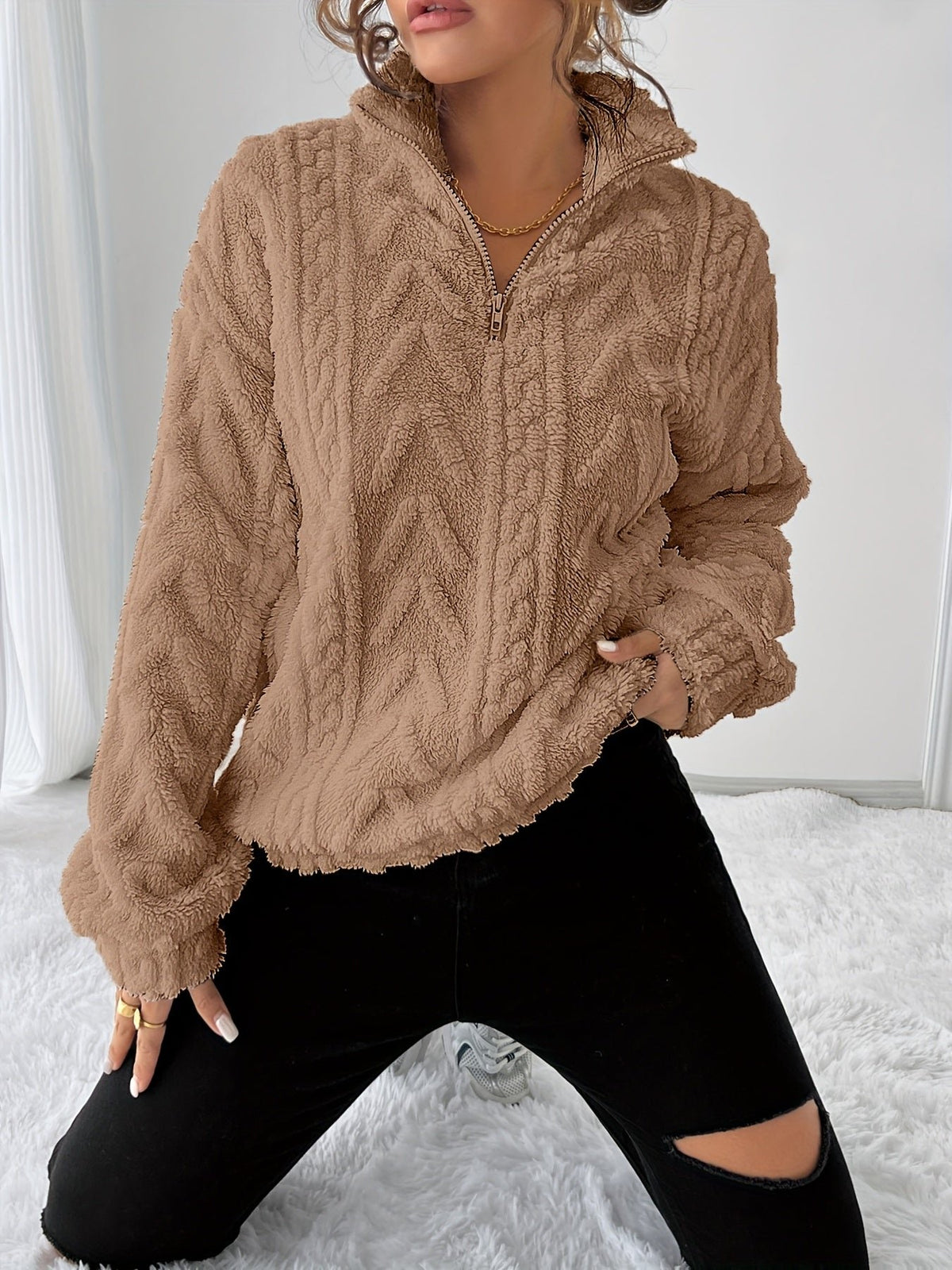 Women's Oversized Quarter-Zip Fleece Pullover