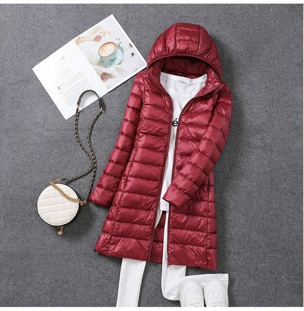 Women's Slim Puffer Jacket - Wine Red