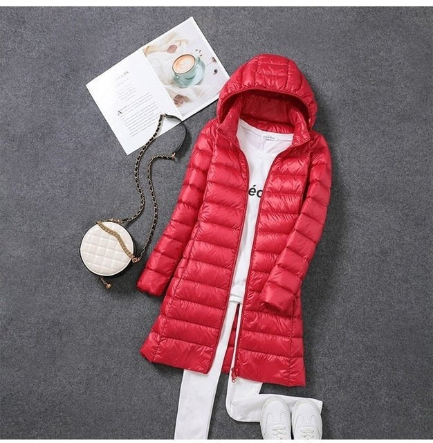 Women's Slim Puffer Jacket - Red
