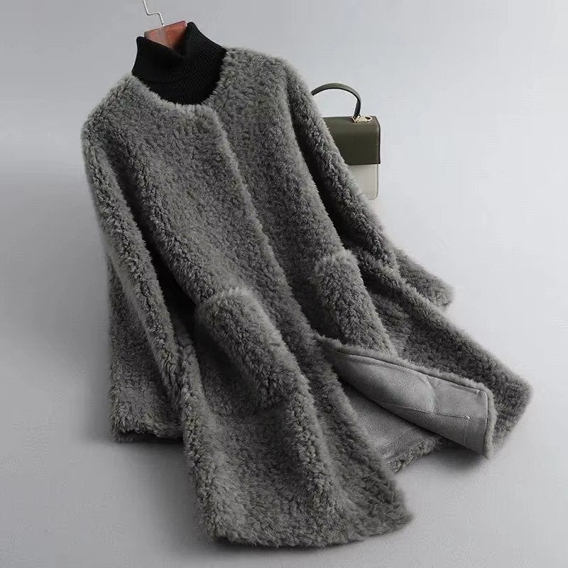 Women's Straight Teddy Coat - ruimu gray