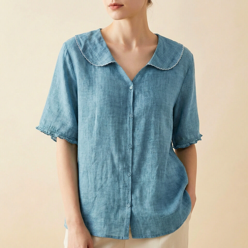 Claudia Women's Linen Short Sleeve Blouse 2