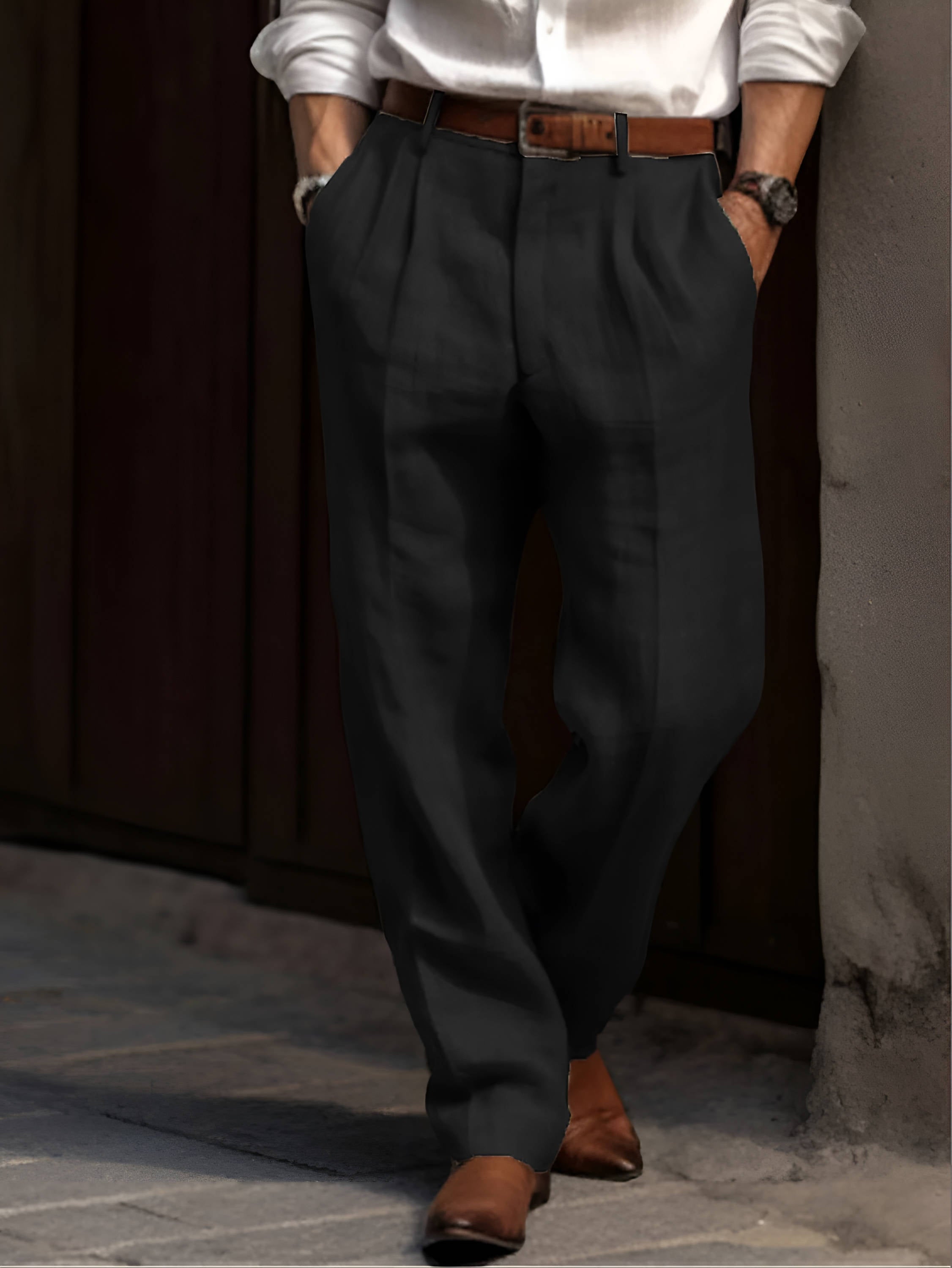 Conrad Men's Linen Pleated Trousers 4