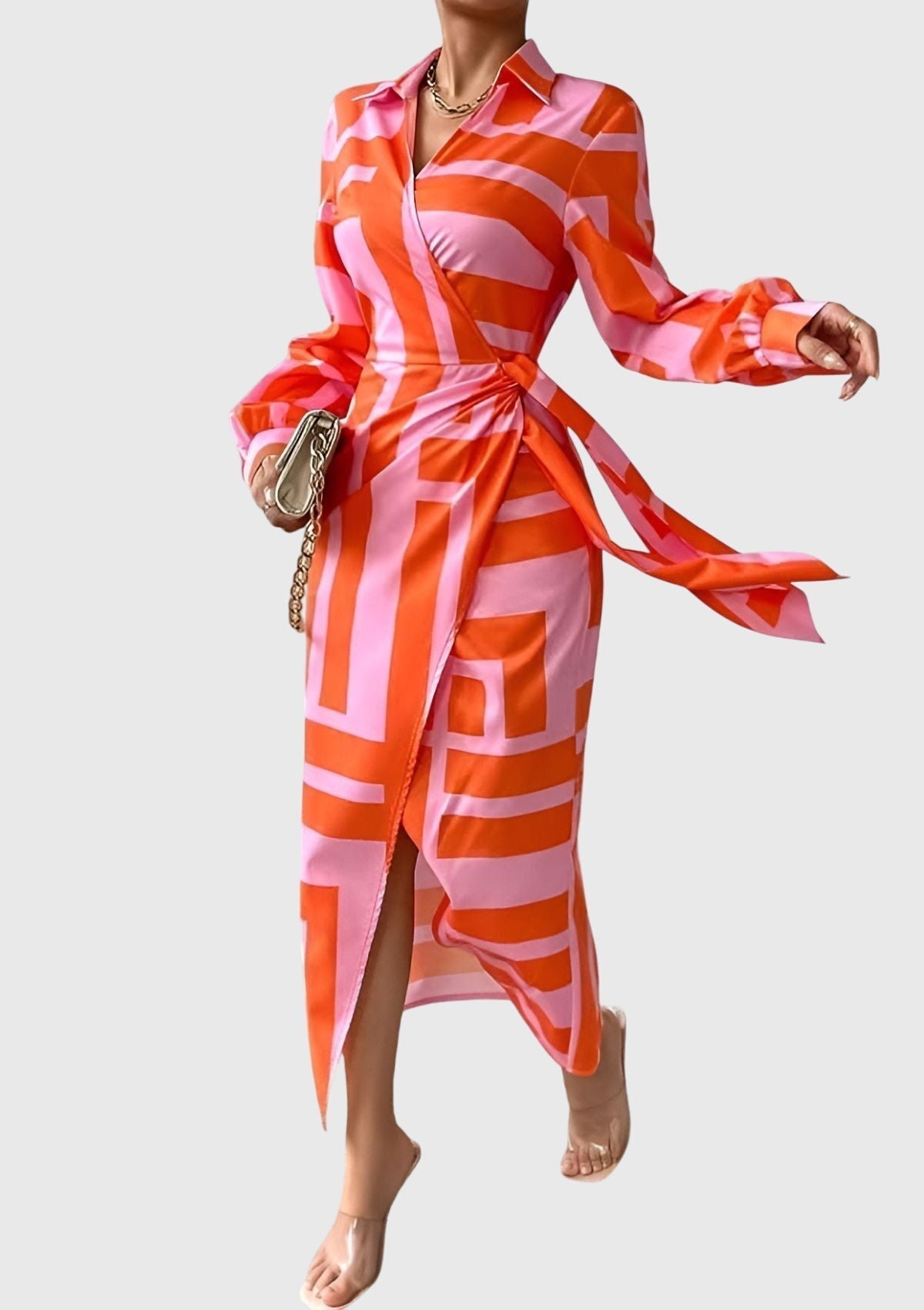 Cordelia Women's Striped Long Sleeve Wrap Midi Dress 1