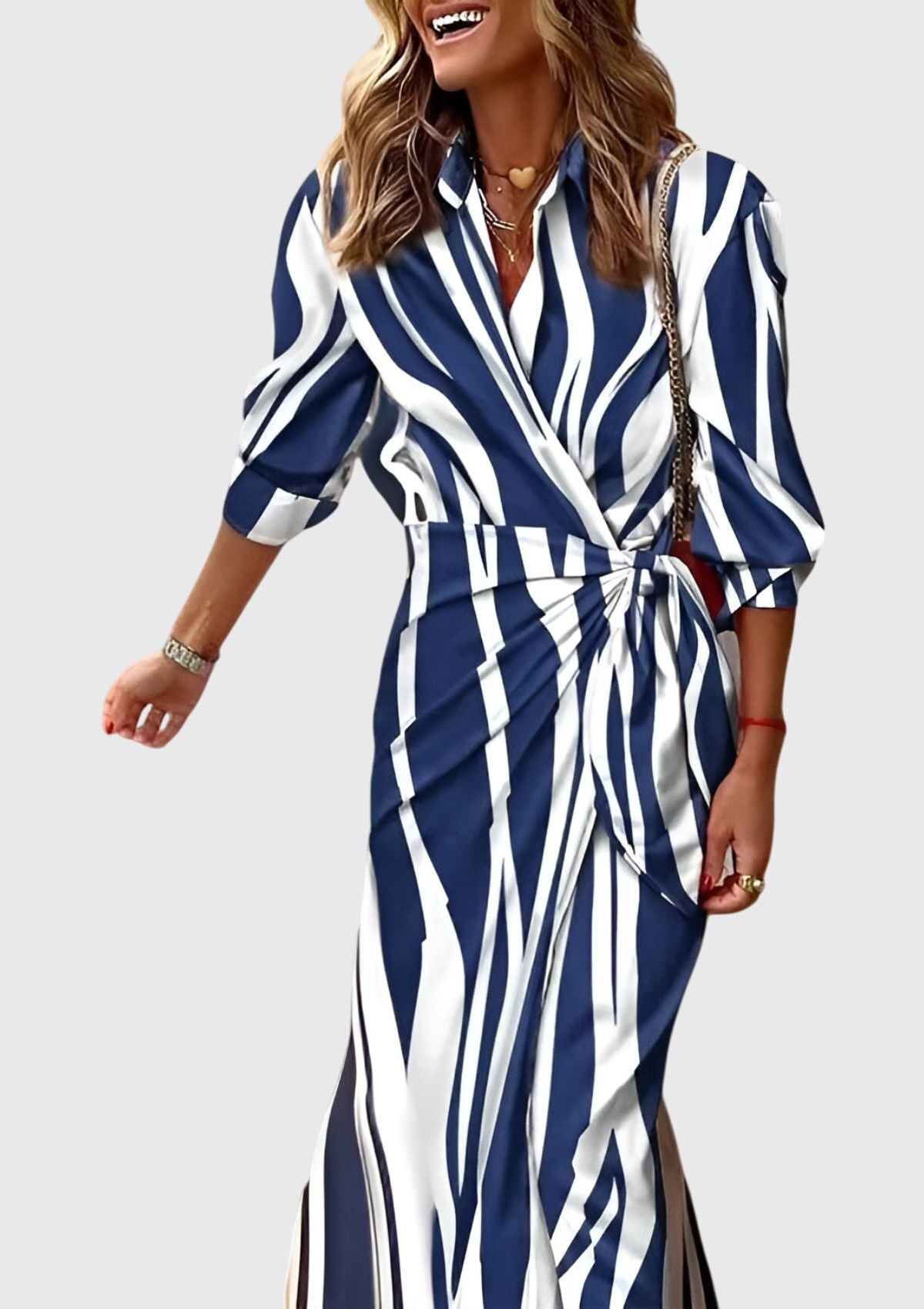 Cordelia Women's Striped Long Sleeve Wrap Midi Dress 10