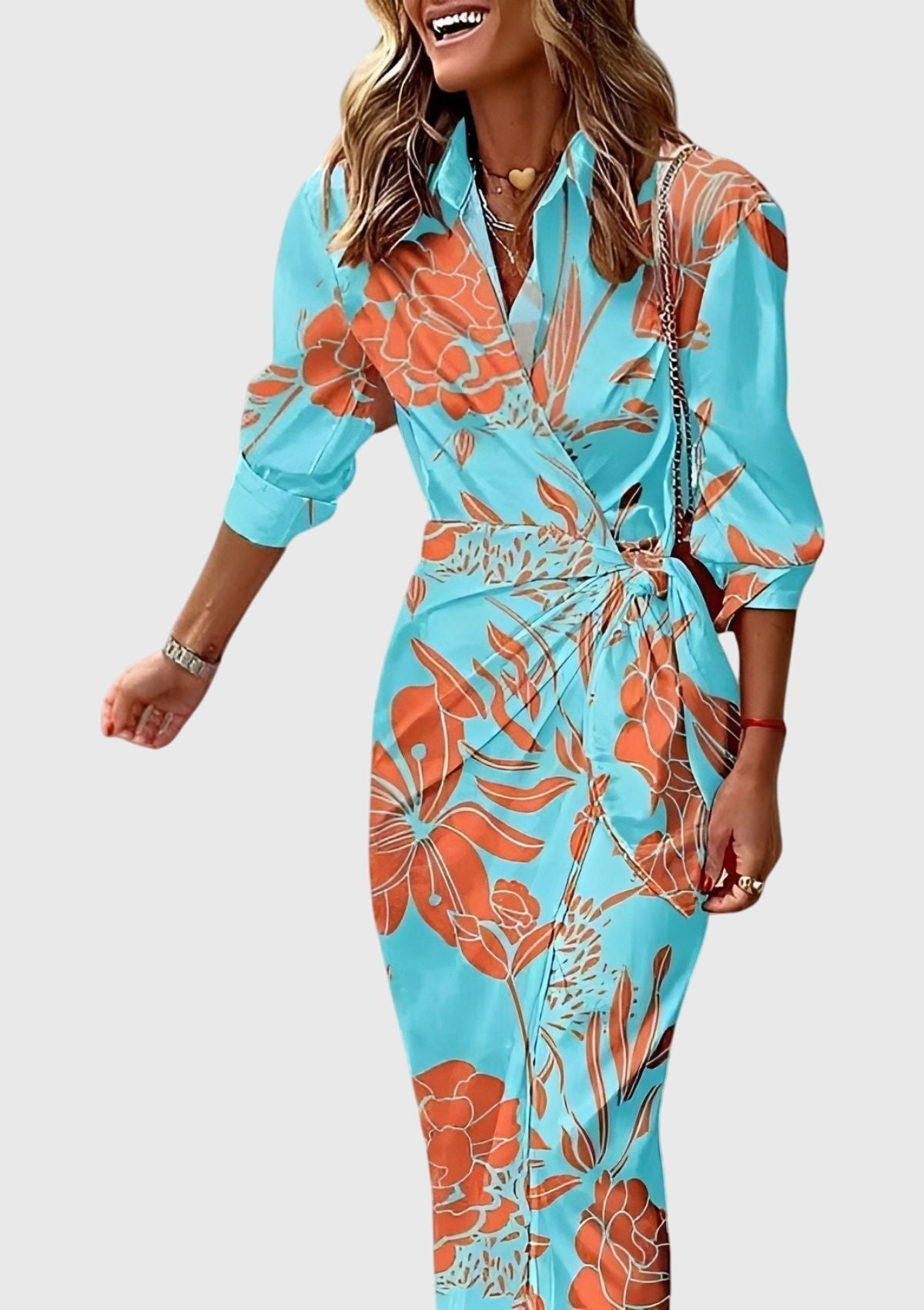 Cordelia Women's Striped Long Sleeve Wrap Midi Dress 13