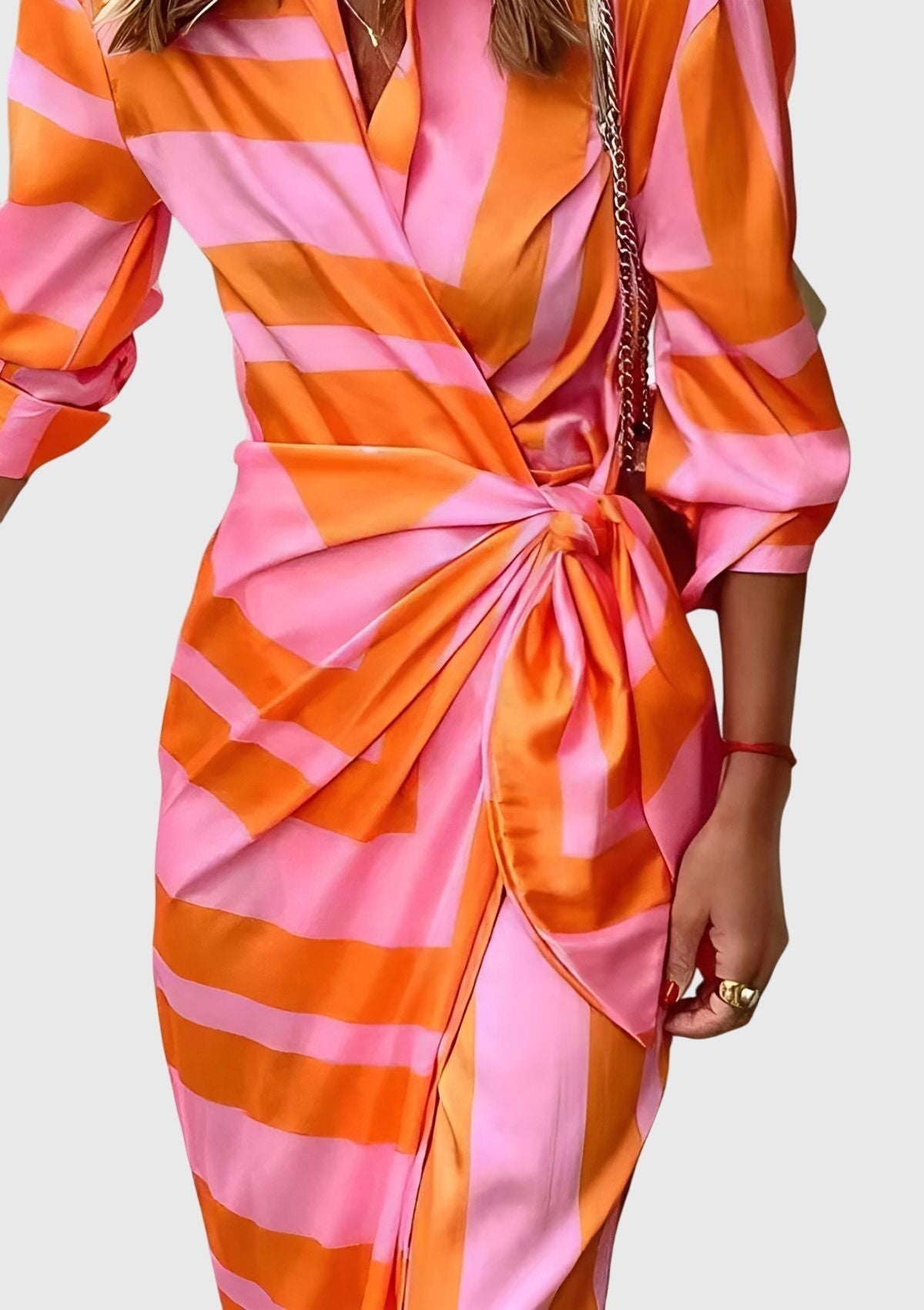 Cordelia Women's Striped Long Sleeve Wrap Midi Dress 6