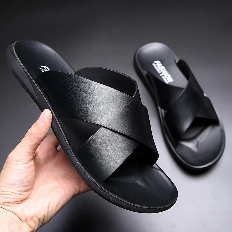 Dominic Men's Leather Cross Strap Sandals 2