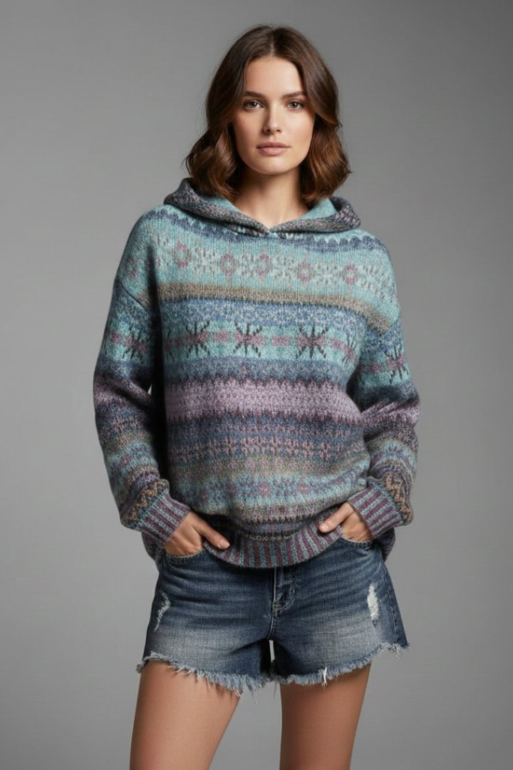 Women's Fair Isle Oversized Hoodie - Blue