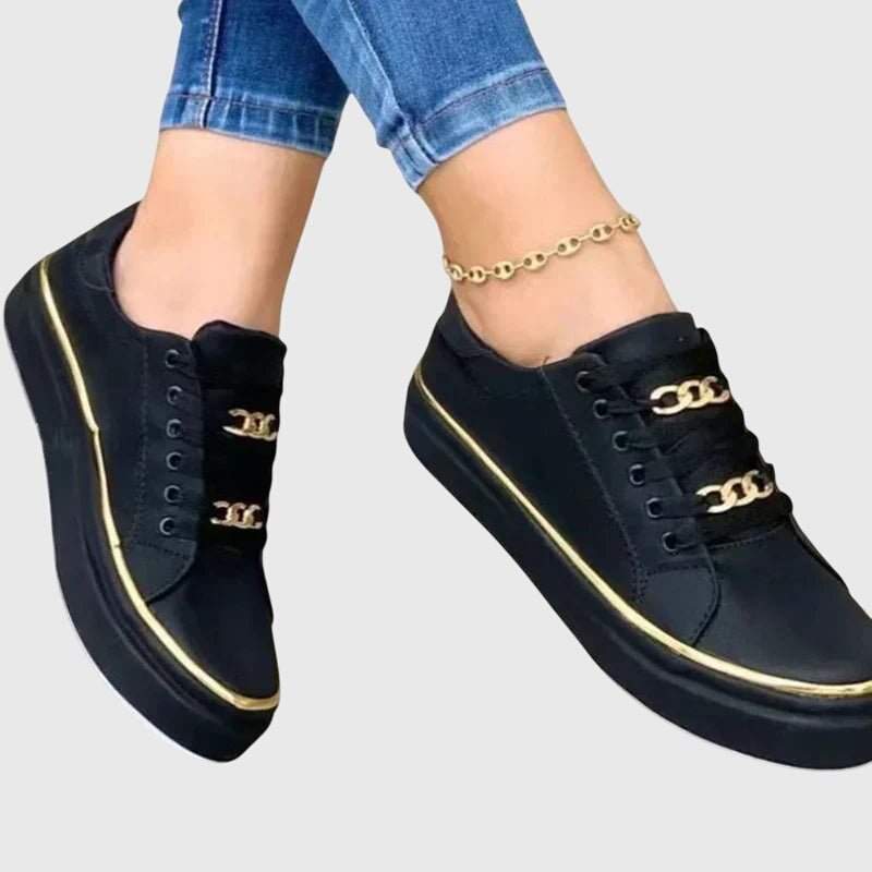 Women's Faux Leather Platform Sneakers - Black