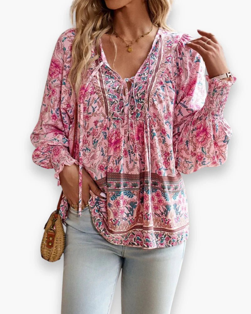 Women's Floral Peasant Blouse - Pink