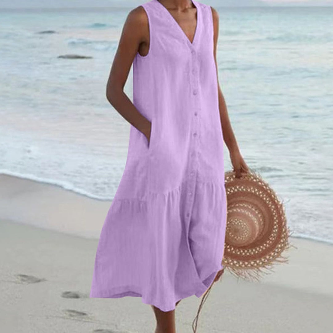 Sleeveless Midi Shirt Dress - Purple