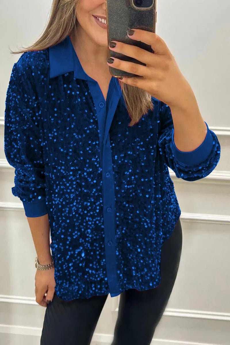 Women's Long Sleeve Oversized Sequin Shirt