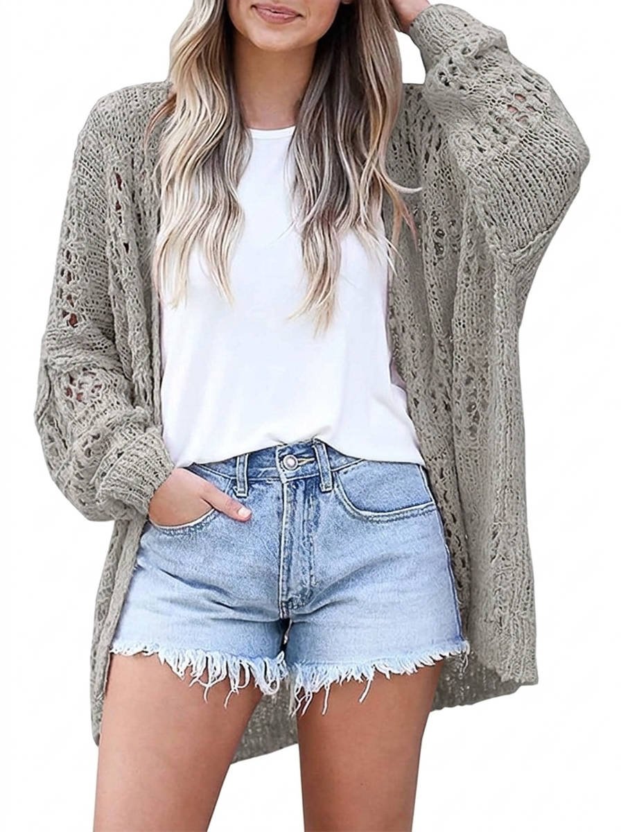 Women's Oversized Crochet Cardigan - Gray