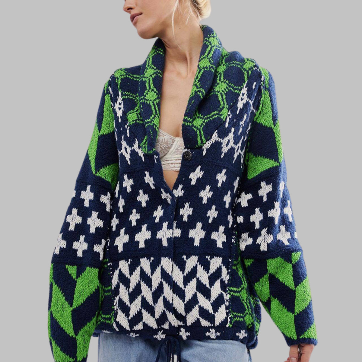 Women's Oversized Knit Cardigan - Green