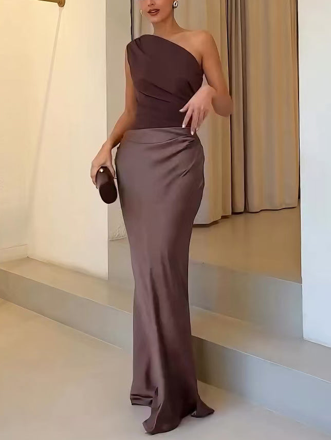 Ellie Women's One Shoulder Satin Maxi Dress 6