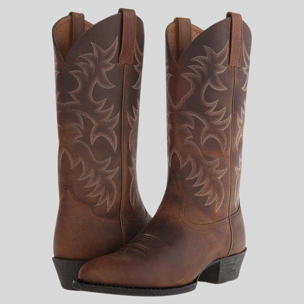 Embroidered Western Cowboy Boots - Fire