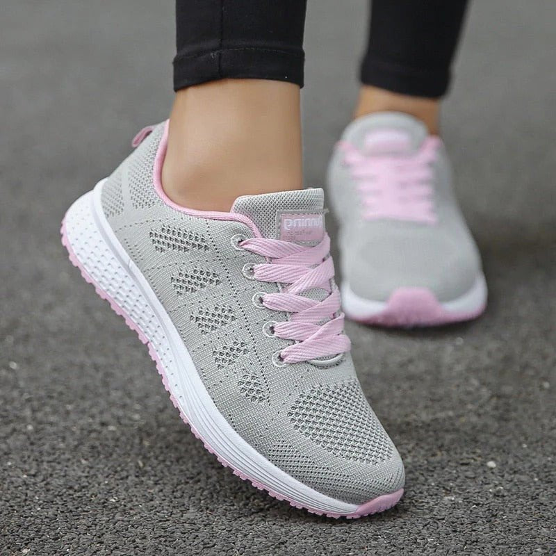 Women's Knit Running Sneakers - Gray-pink