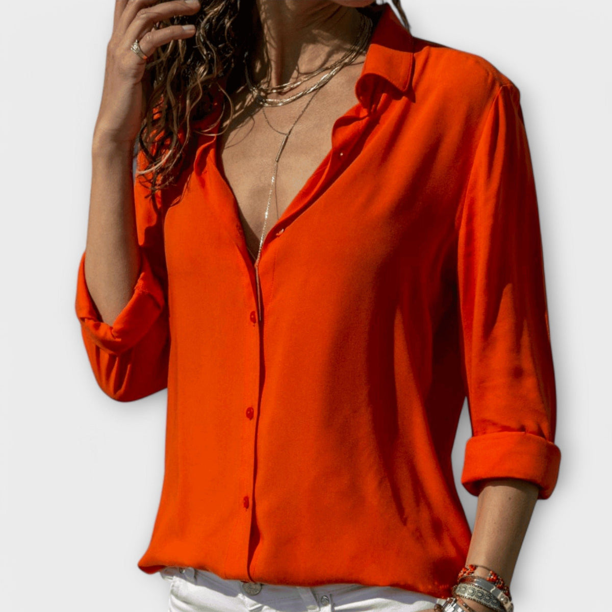 Women's Oversized Chiffon Blouse - Orange