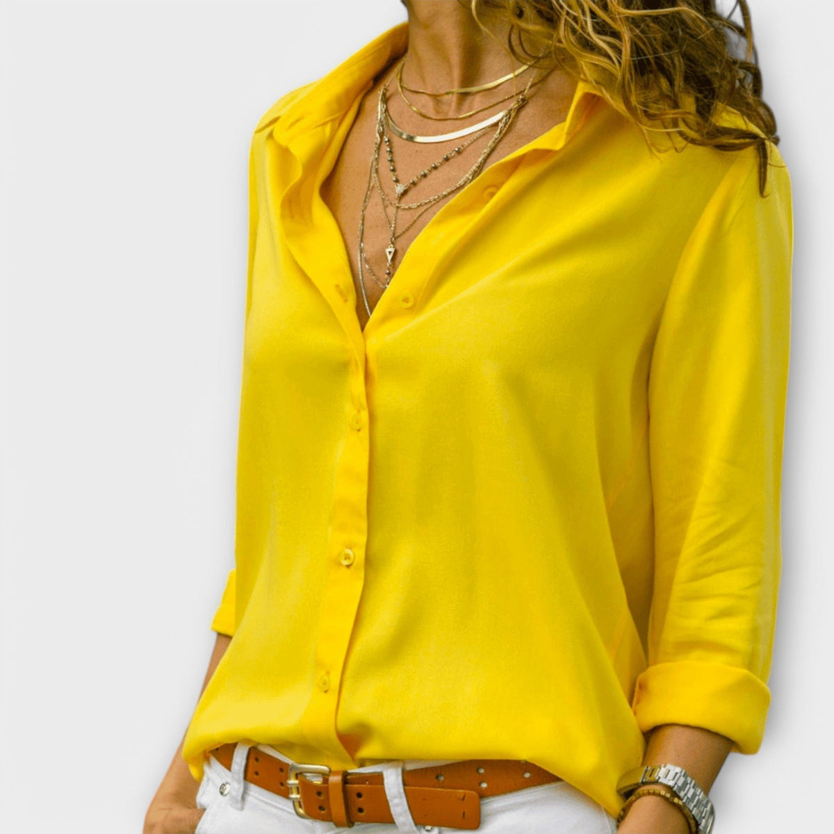 Women's Oversized Chiffon Blouse - Yellow