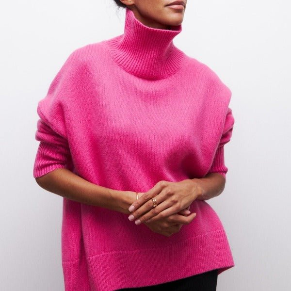 Women's Oversized Wool Turtleneck Sweater - Pink