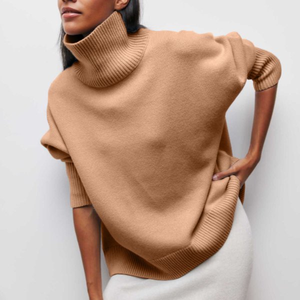Women's Oversized Wool Turtleneck Sweater - Khaki