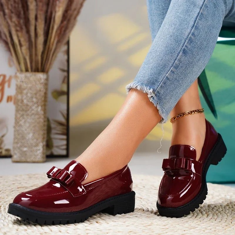 Women's Patent Leather Bow Loafers