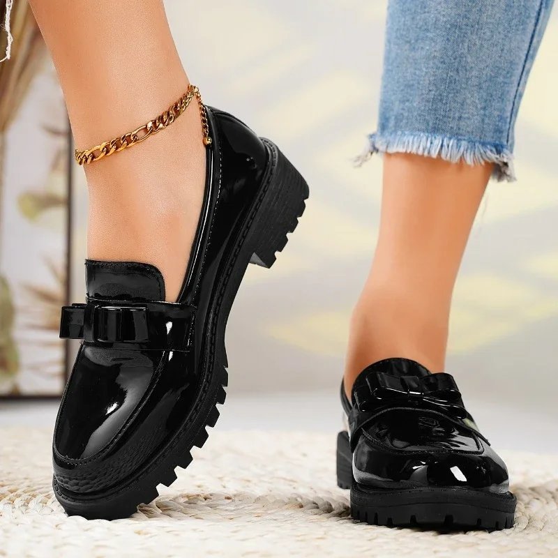 Women's Patent Leather Bow Loafers
