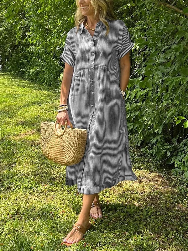 Emma Women's Striped Cotton Shirt Dress 10
