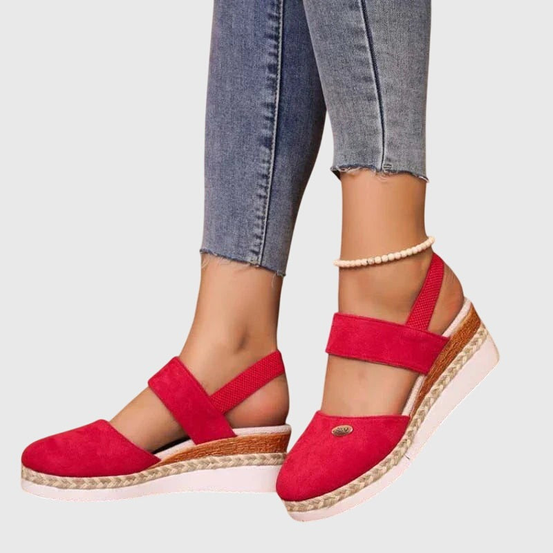 Espadrille Wedge Sandals - Red
