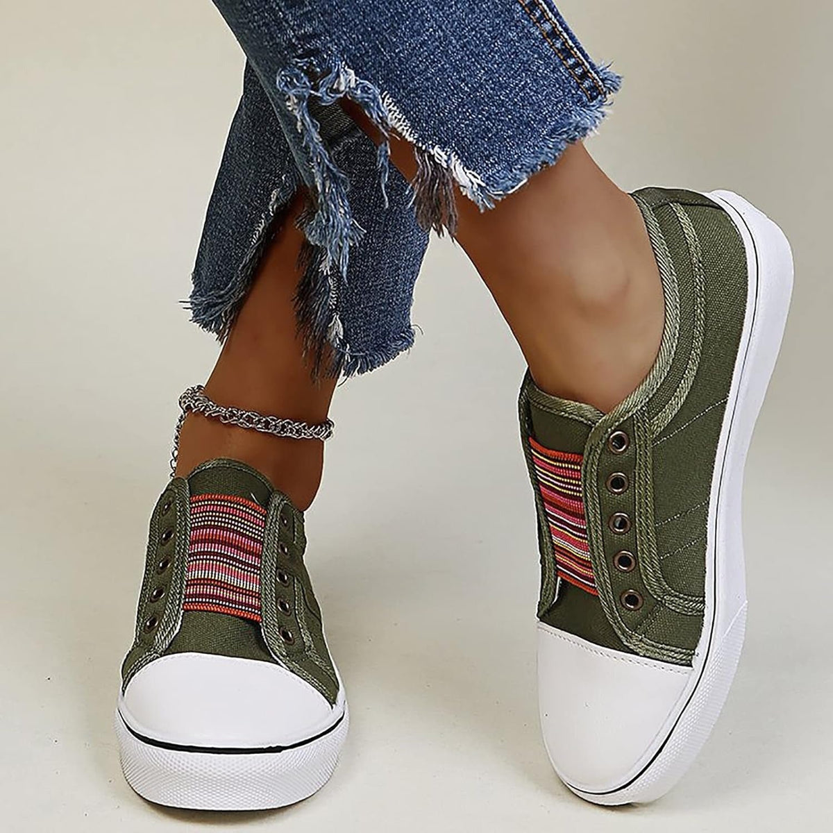 Women's Canvas Slip-On Sneakers - Green