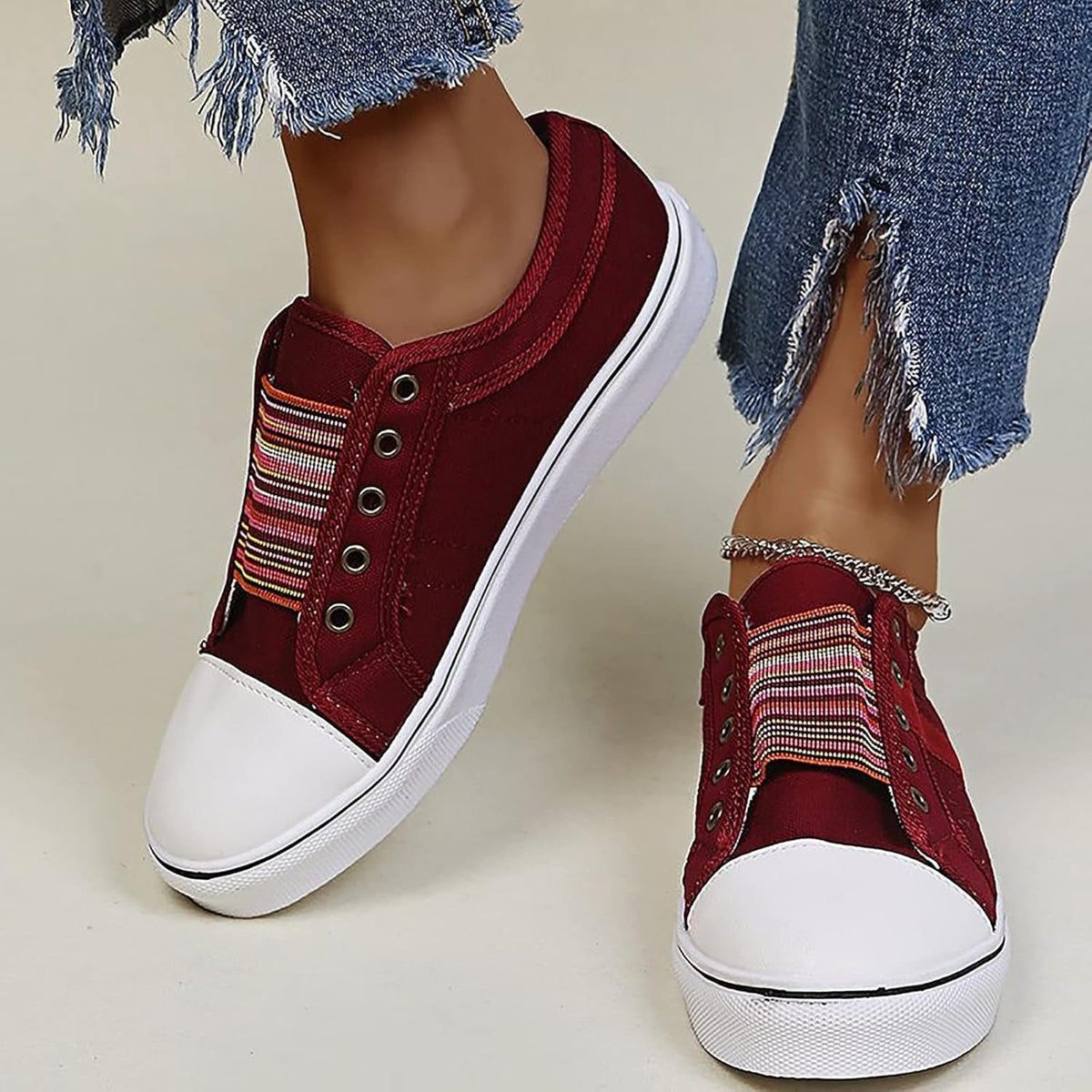Women's Canvas Slip-On Sneakers - Wine Red