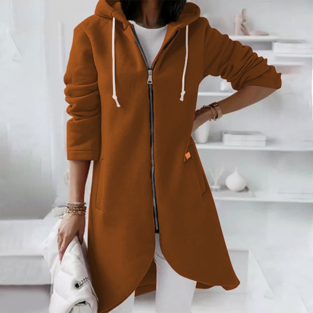 Women's Longline Hooded Winter Coat - Coffee