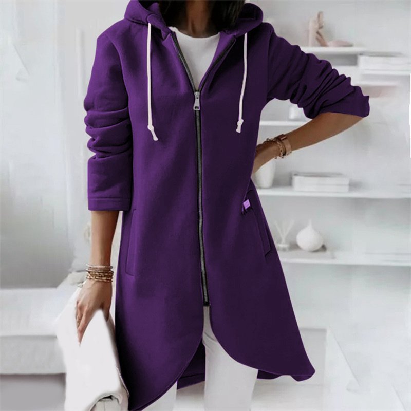 Women's Longline Hooded Winter Coat - Purple