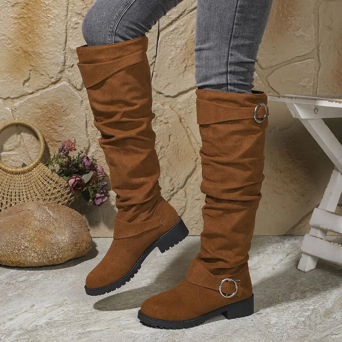 Women's Suede Over-the-Knee Boots - Light Brown