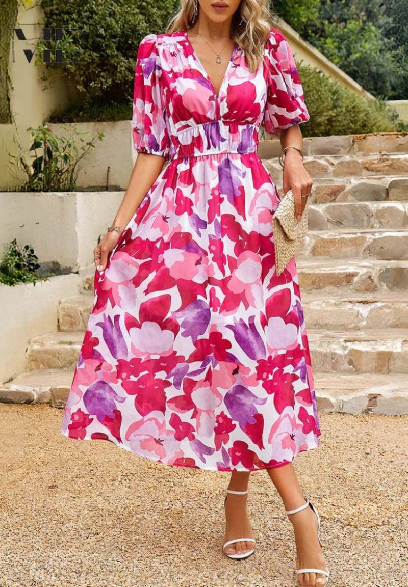 Evie Women's Floral V Neck Midi Dress 13