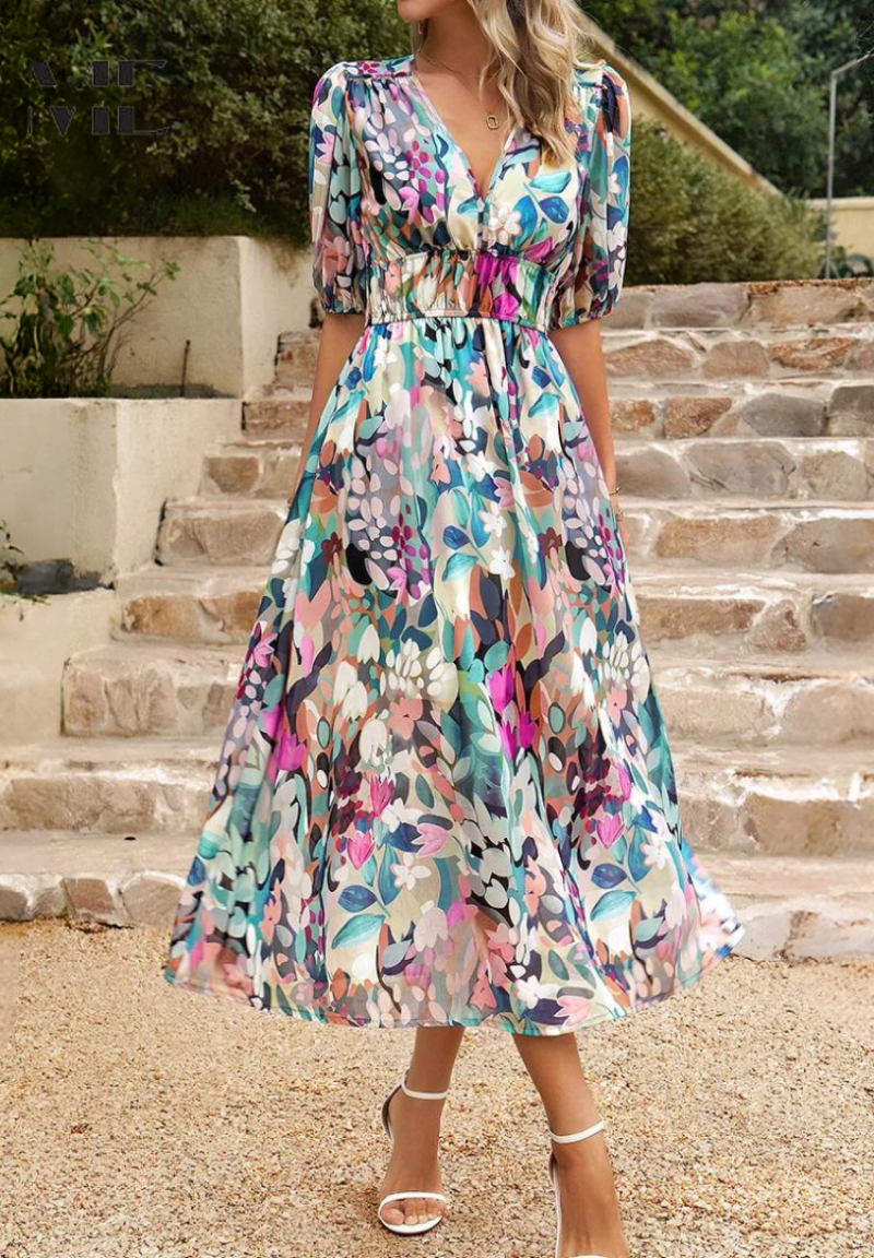 Evie Women's Floral V Neck Midi Dress 3