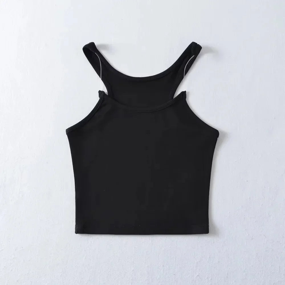 Fitted Cropped Tank Top - Black