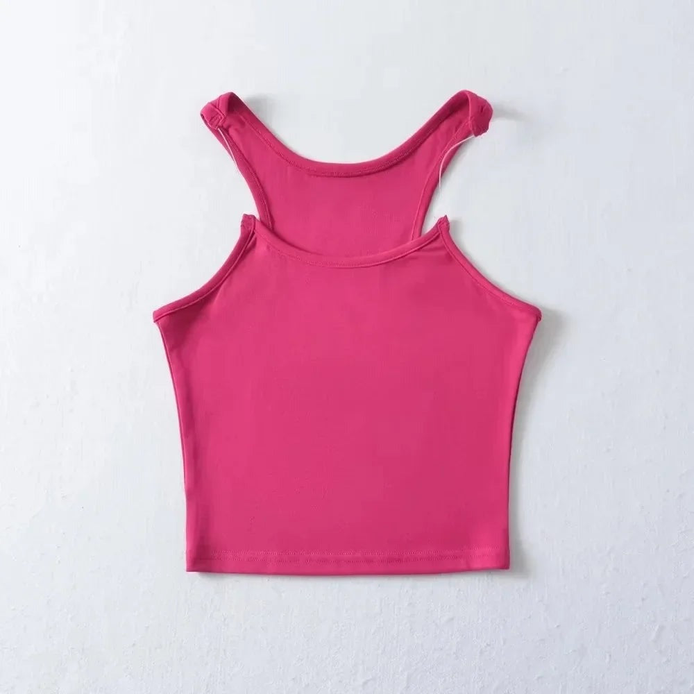 Fitted Cropped Tank Top - Dark Pink