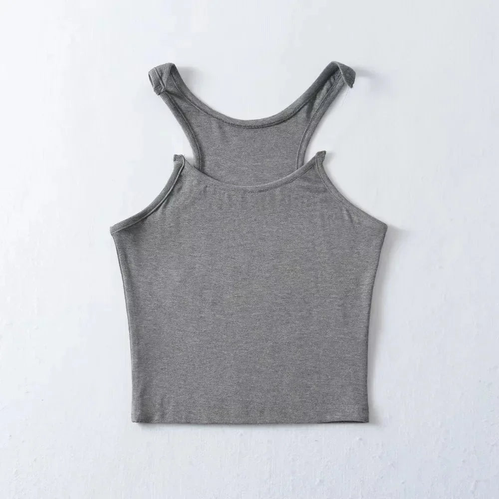 Fitted Cropped Tank Top - Gray