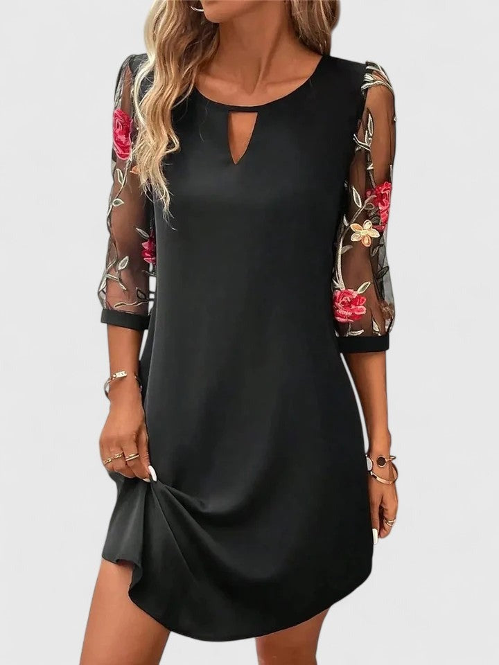 Floral Mesh Mini Dress - Black