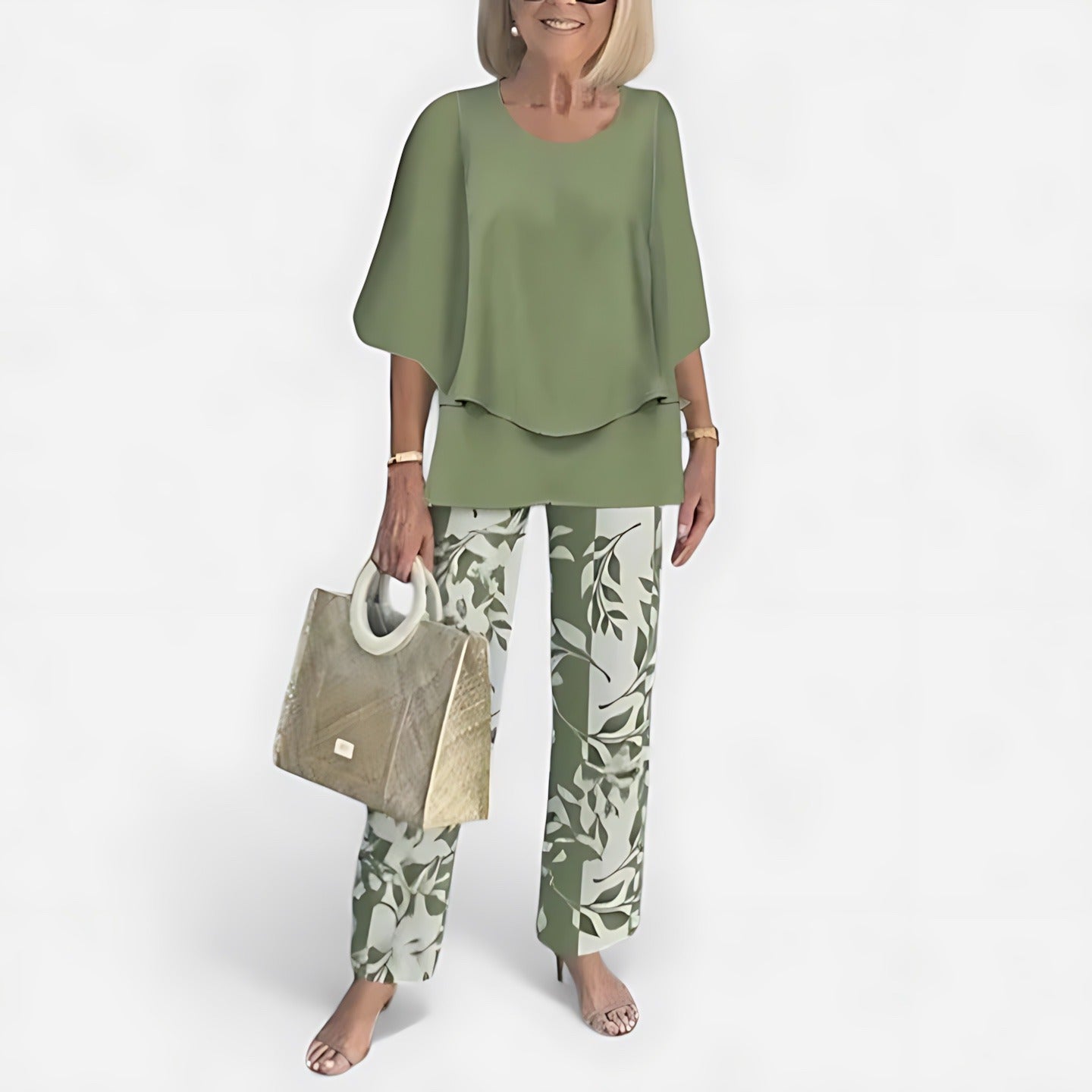 Floral Wide Leg Pants Two Piece Set - 01