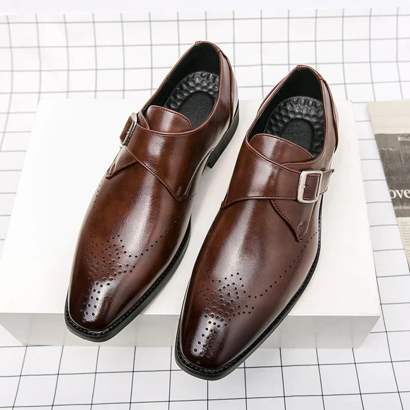 George Men's Leather Monk Strap Shoes 8