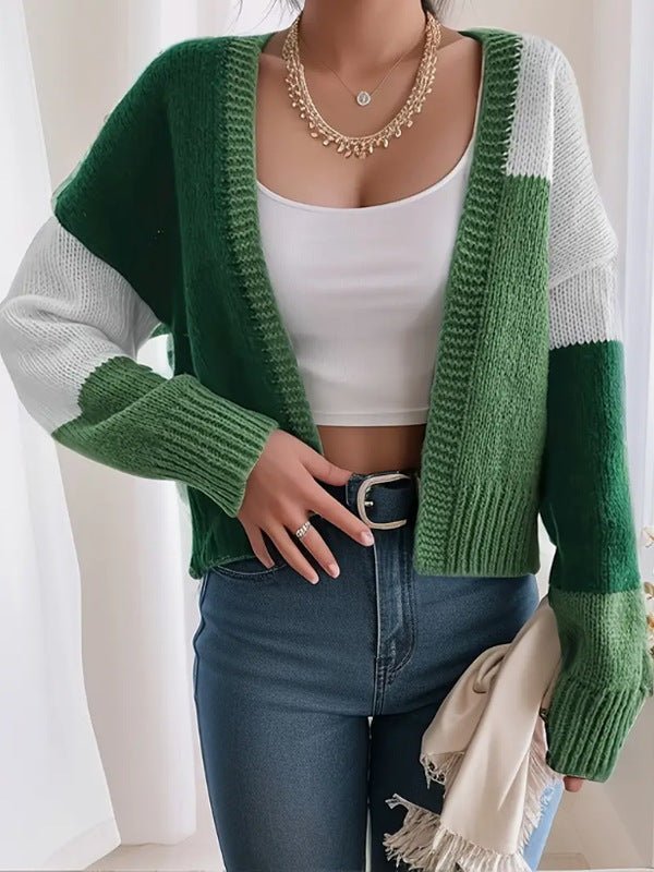 Women's Cropped Oversized Cardigan - Green
