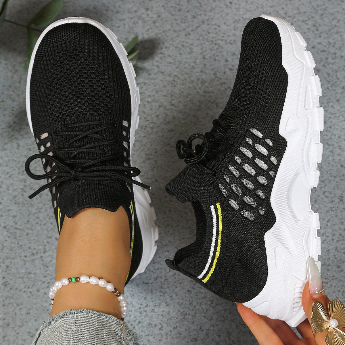 Women's Knit Platform Sneakers - Black