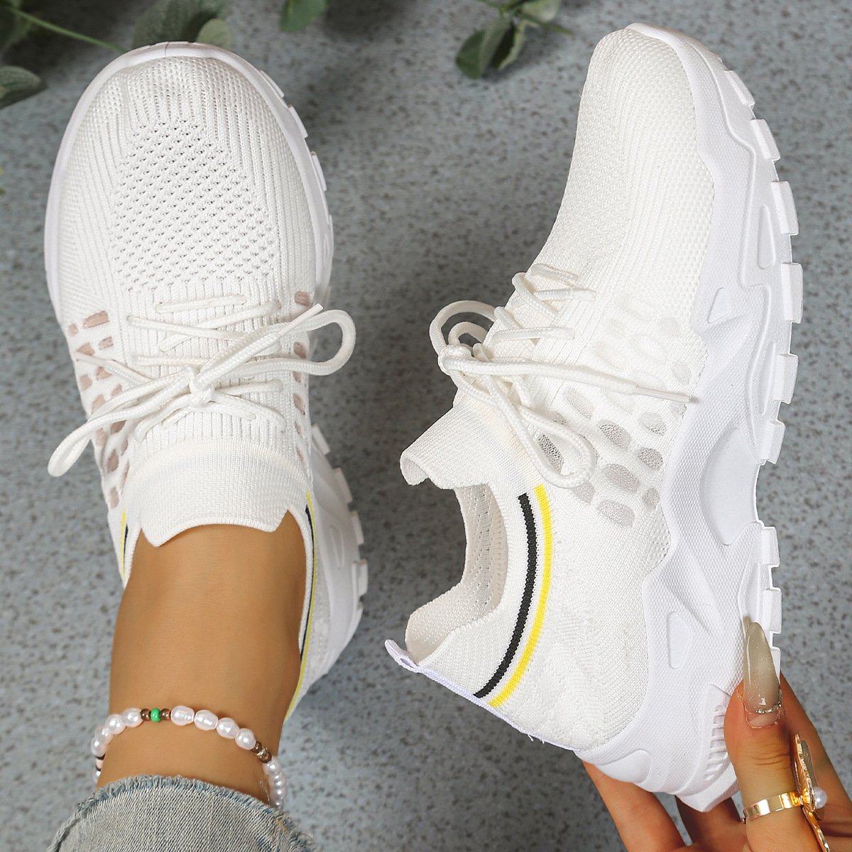 Women's Knit Platform Sneakers - White