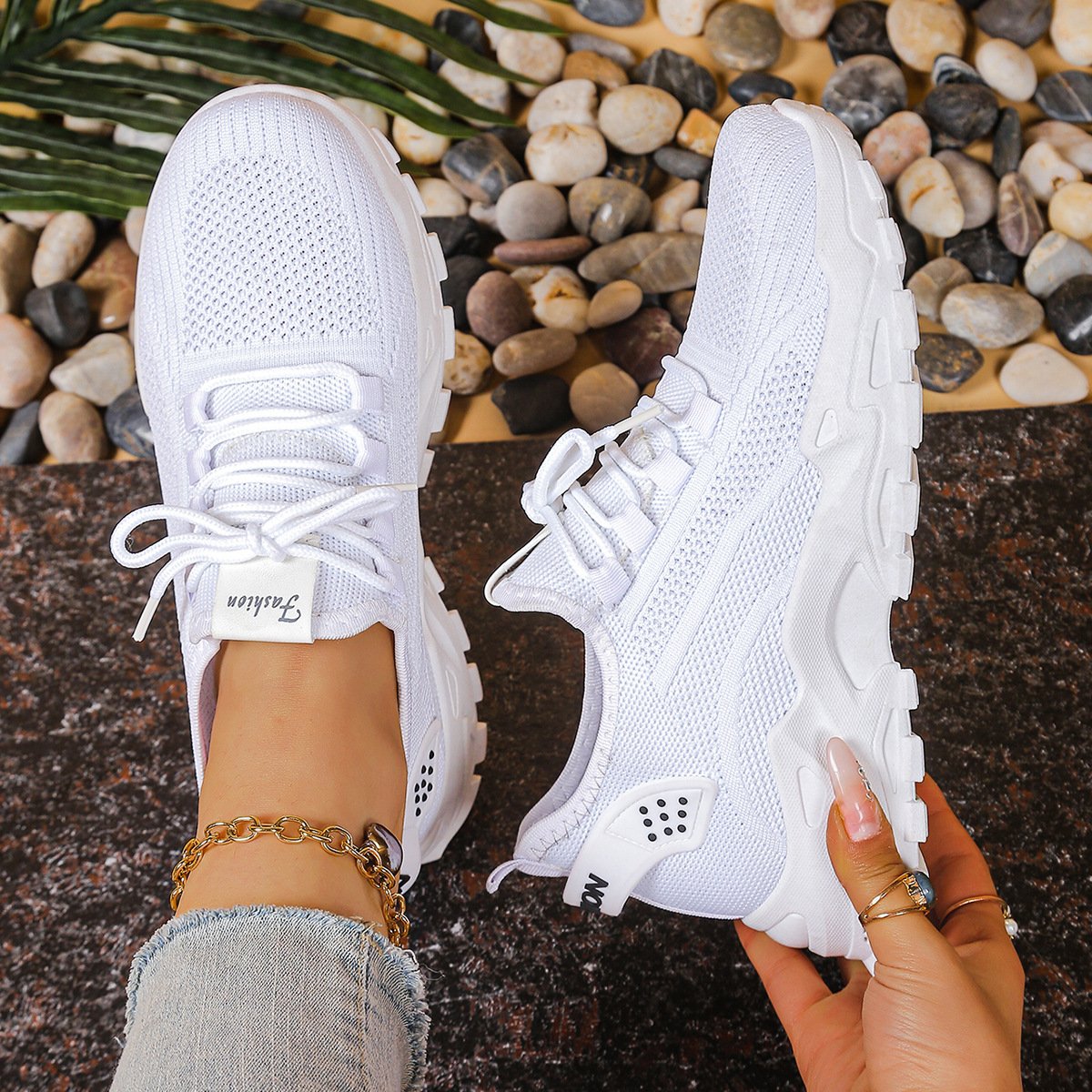 Women's Knit Platform Sneakers - White 2