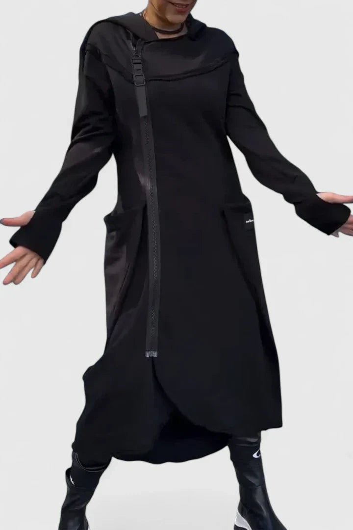 Women's Oversized Hooded Sweatshirt Dress - Black