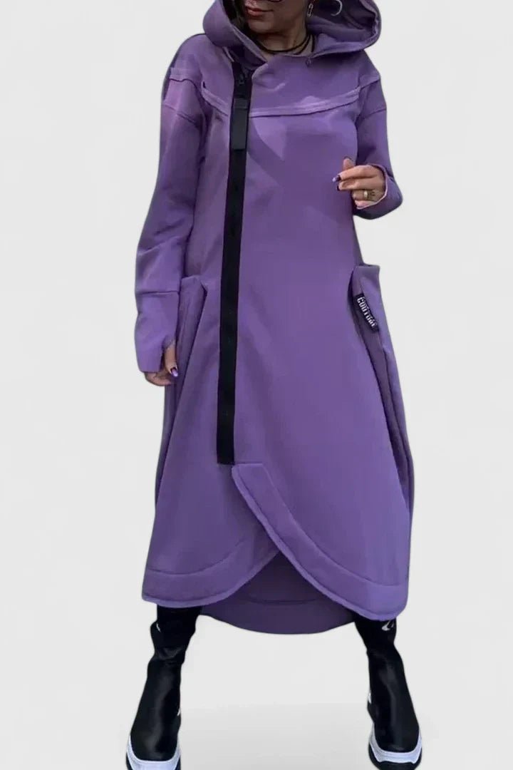 Women's Oversized Hooded Sweatshirt Dress - Purple